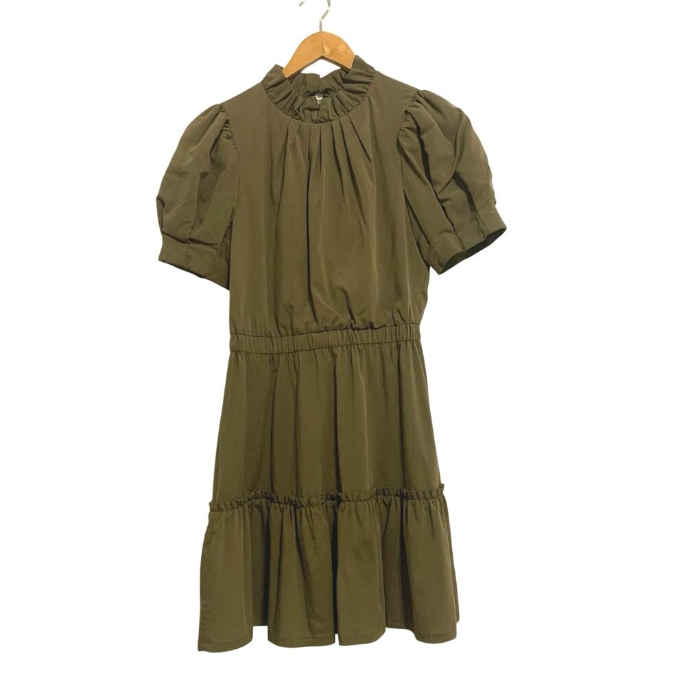 Alice + Olivia Olive Green Puff Sleeve Mini Dress Size 2